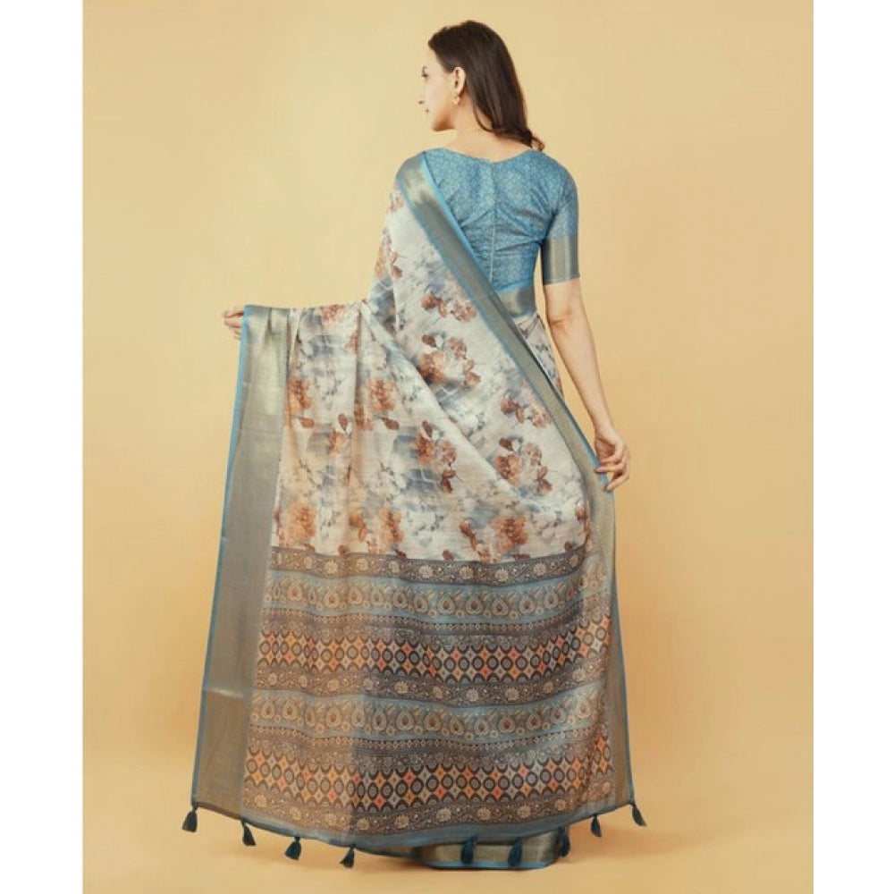 Women's Polyester Printed Saree With Unstitched Blouse 5.5 Mtr (Multicolor)