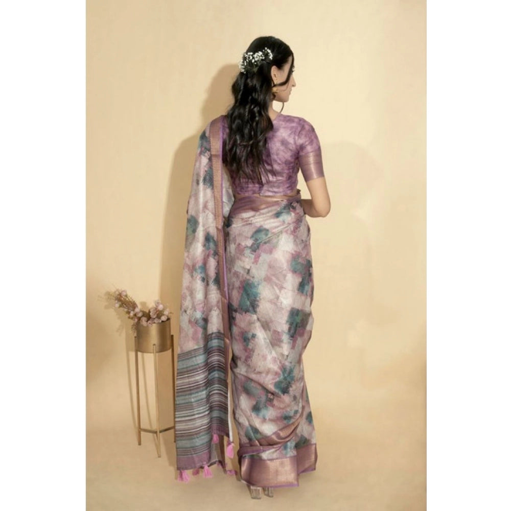 Women's Polyester Printed Saree With Unstitched Blouse 5.5 Mtr (Multicolor)