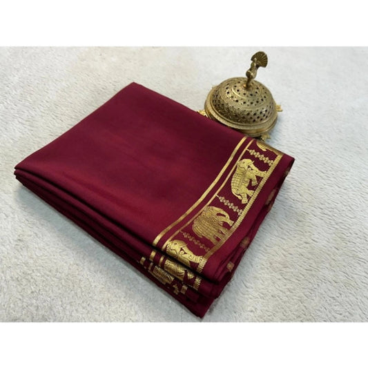 Women's Crepe Chit Pallu Solid Saree With Unstitched Blouse 5.5Mtr (Maroon)