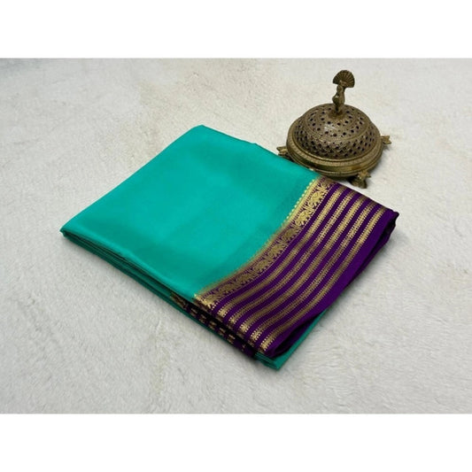 Women's Crepe Chit Pallu Solid Saree With Unstitched Blouse 5.5Mtr (Sky Blue)