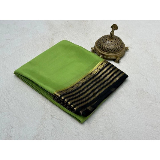 Women's Crepe Chit Pallu Solid Saree With Unstitched Blouse 5.5Mtr (Green)