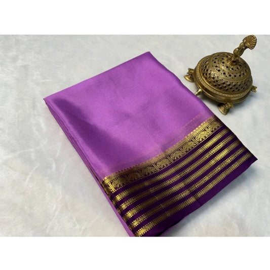 Women's Crepe Chit Pallu Solid Saree With Unstitched Blouse 5.5Mtr (Dark Purple)