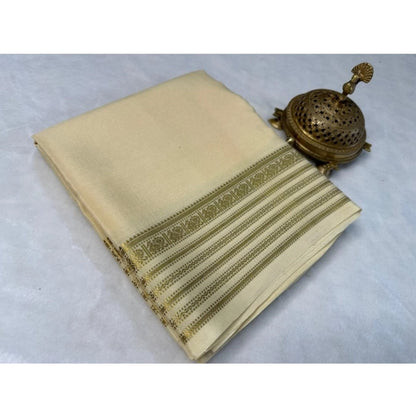 Women's Crepe Chit Pallu Solid Saree With Unstitched Blouse 5.5Mtr (Beige)