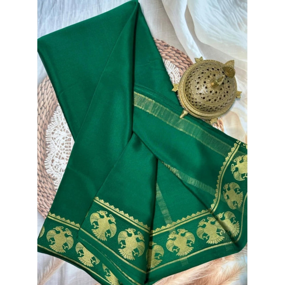 Women's Crepe Chit Pallu Solid Saree With Unstitched Blouse 5.5Mtr (Green)