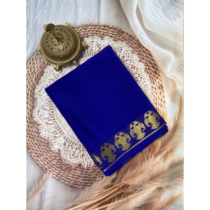 Women's Crepe Chit Pallu Solid Saree With Unstitched Blouse 5.5Mtr (Navy Blue)