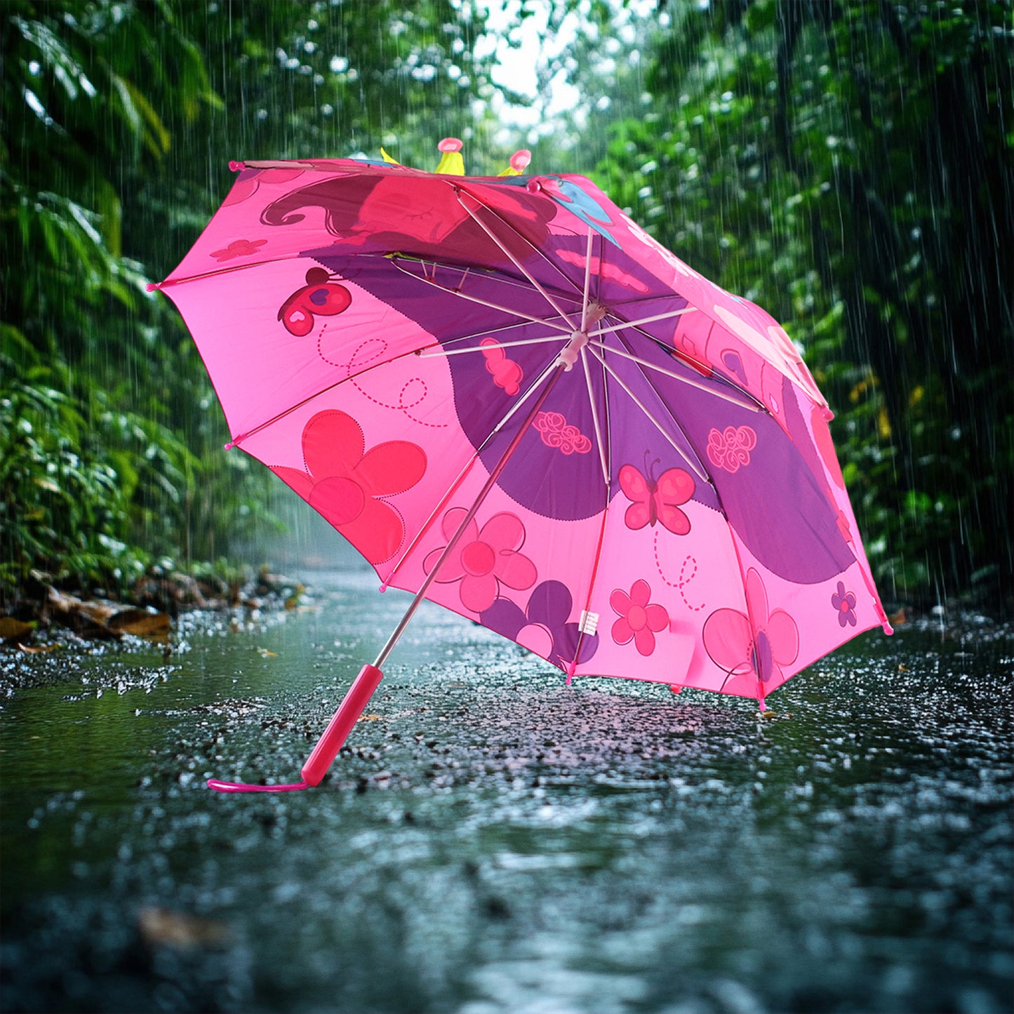 3d Kids Umbrella With Cartoon Print  Cute Waterproof Rain Umbrella (1 Pc)