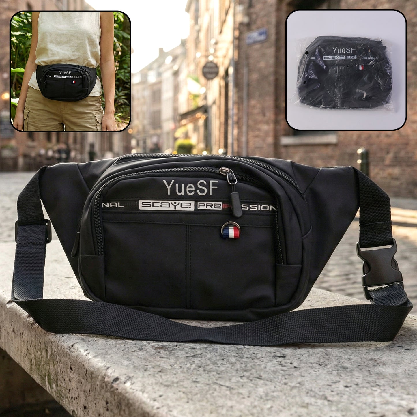 Stylish Multi-pocket Black Waist Bag  Fanny Pack (1 Pc)