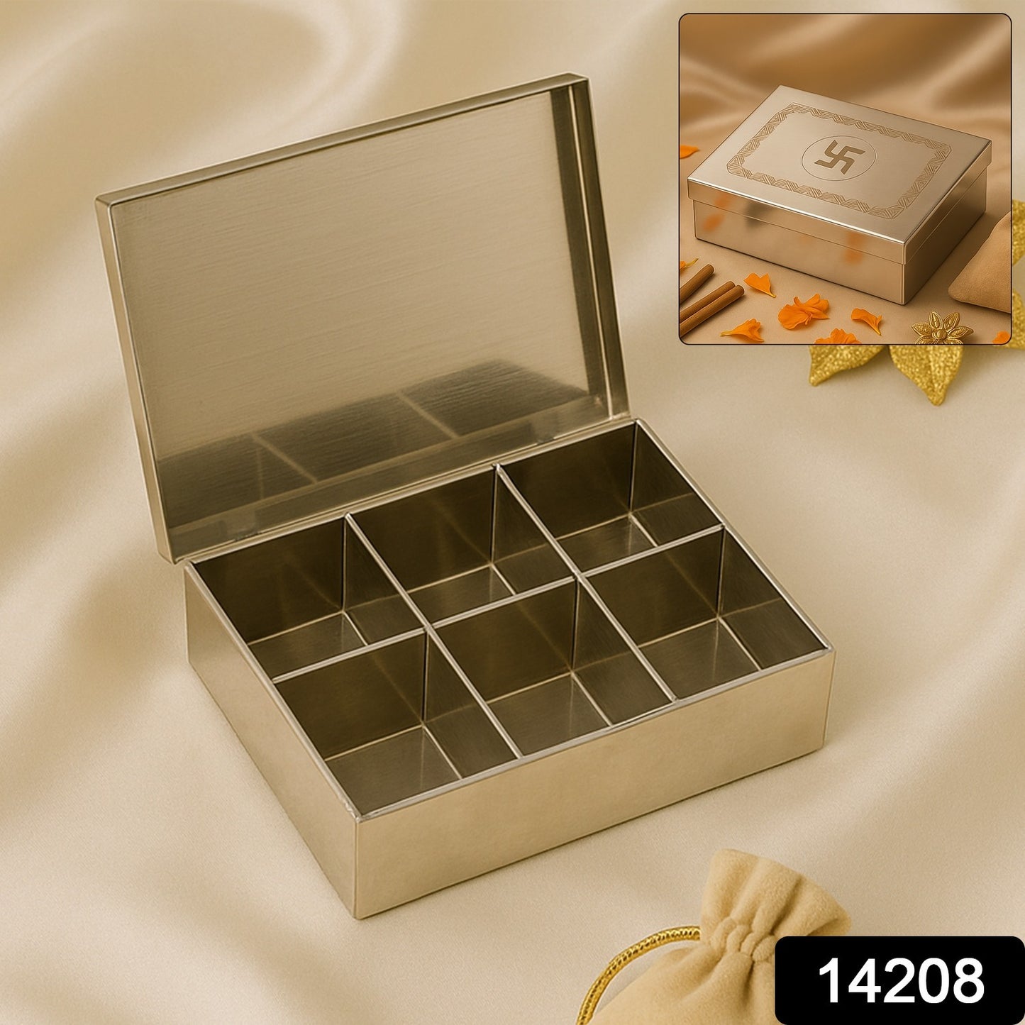 Multipurpose Premium Stainless Steel Jewelry Storage Organizer Box With 6 Compartments (1 Pc)