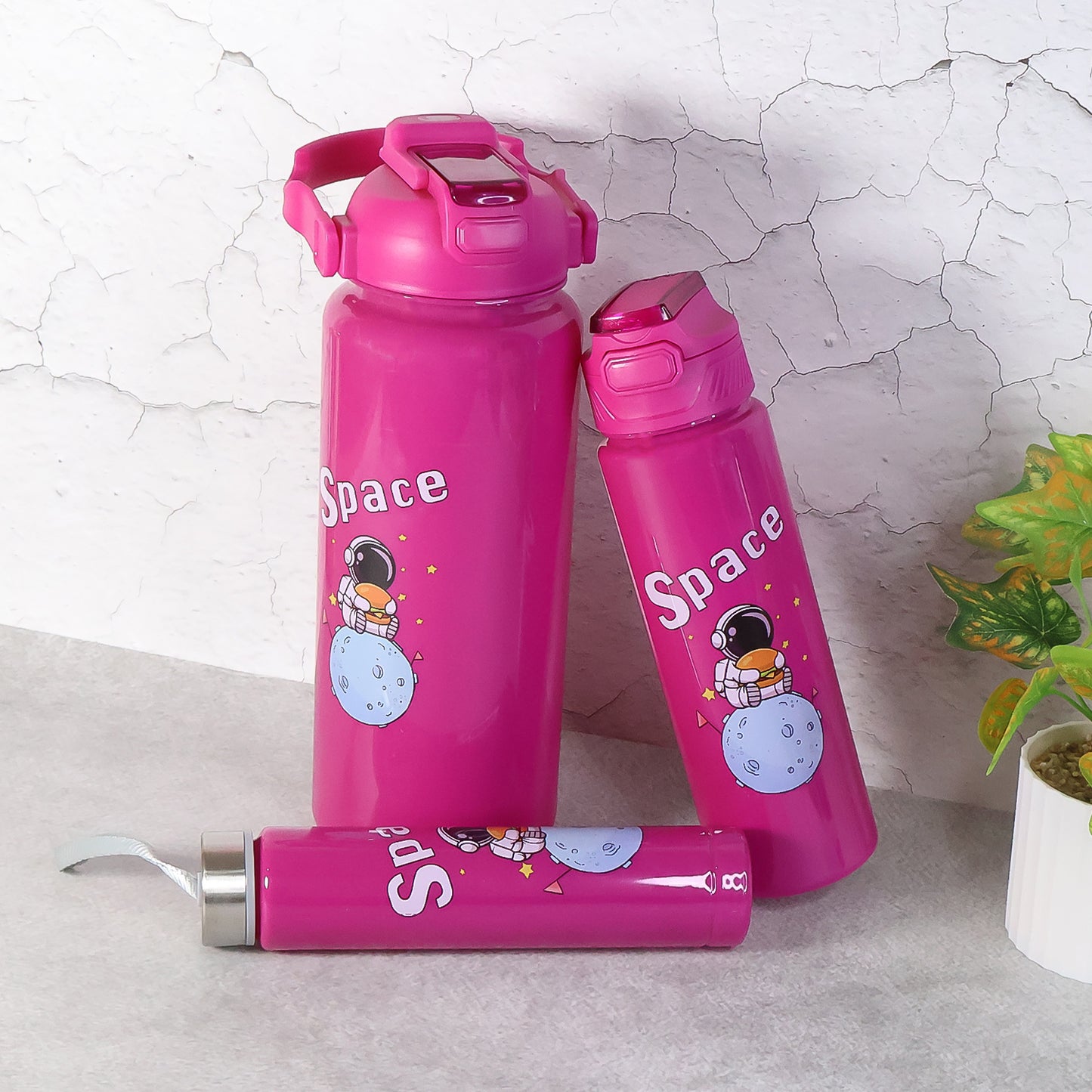 Space Theme Printed Water Bottles  2000ml 900ml  300ml Approx- (Set)