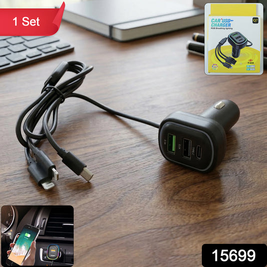 Rgb Breathing Light Multi Port Car Usb Charger (1 Set 62 Cm)