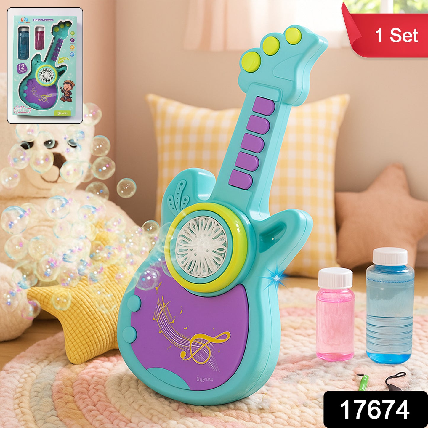 Electric Automatic Guitar-shaped Bubble Machine Set