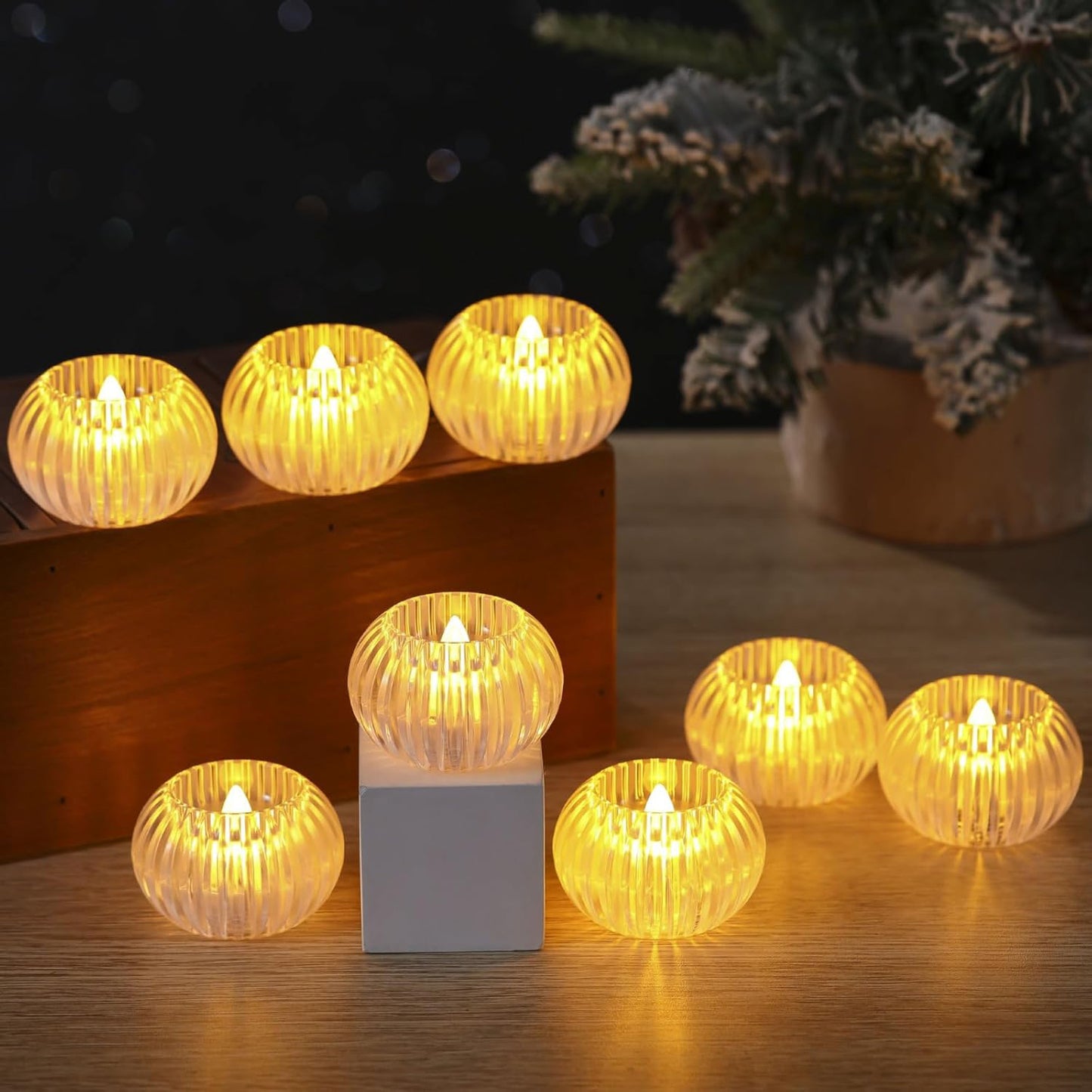 Set Of 12 Led Crystal-effect Flameless Smokeless Decorative Candles