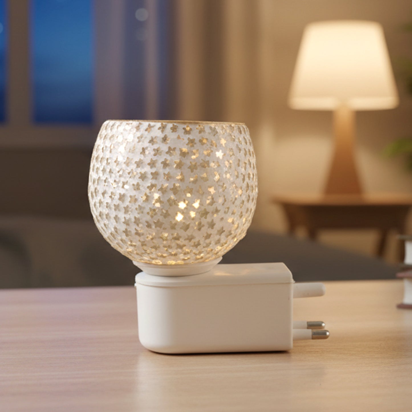 Premium Plug-in Star Cut Glass Aroma Diffuser Night Lamp (1 Pc)