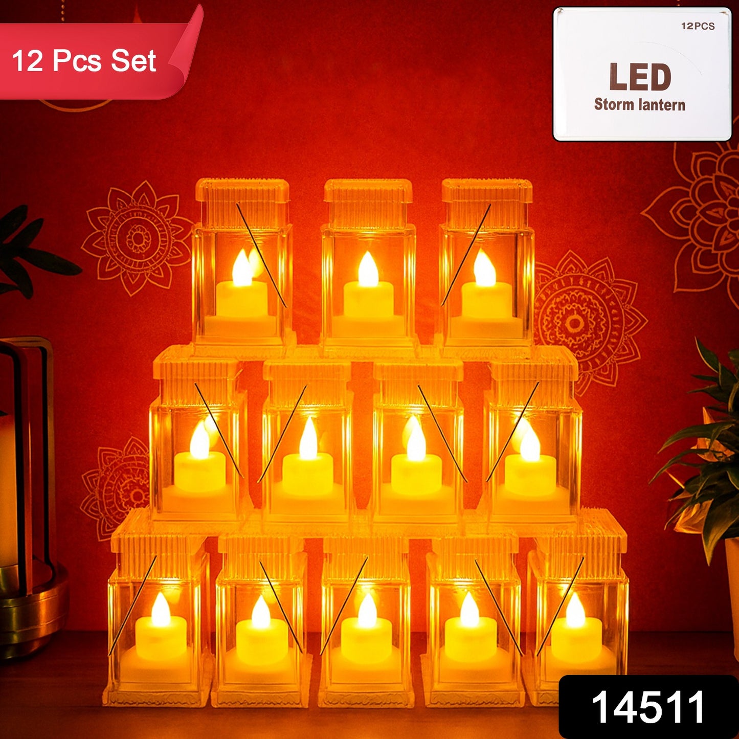 Set Of 12 Led Storm Lantern Decorative Lights