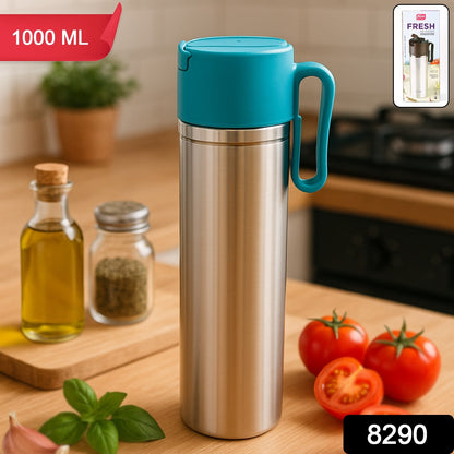 Stainless Steel Fresh Oil Pourer Bottle With Flip Lid And Handle Approx 1000ml (1 Pc)
