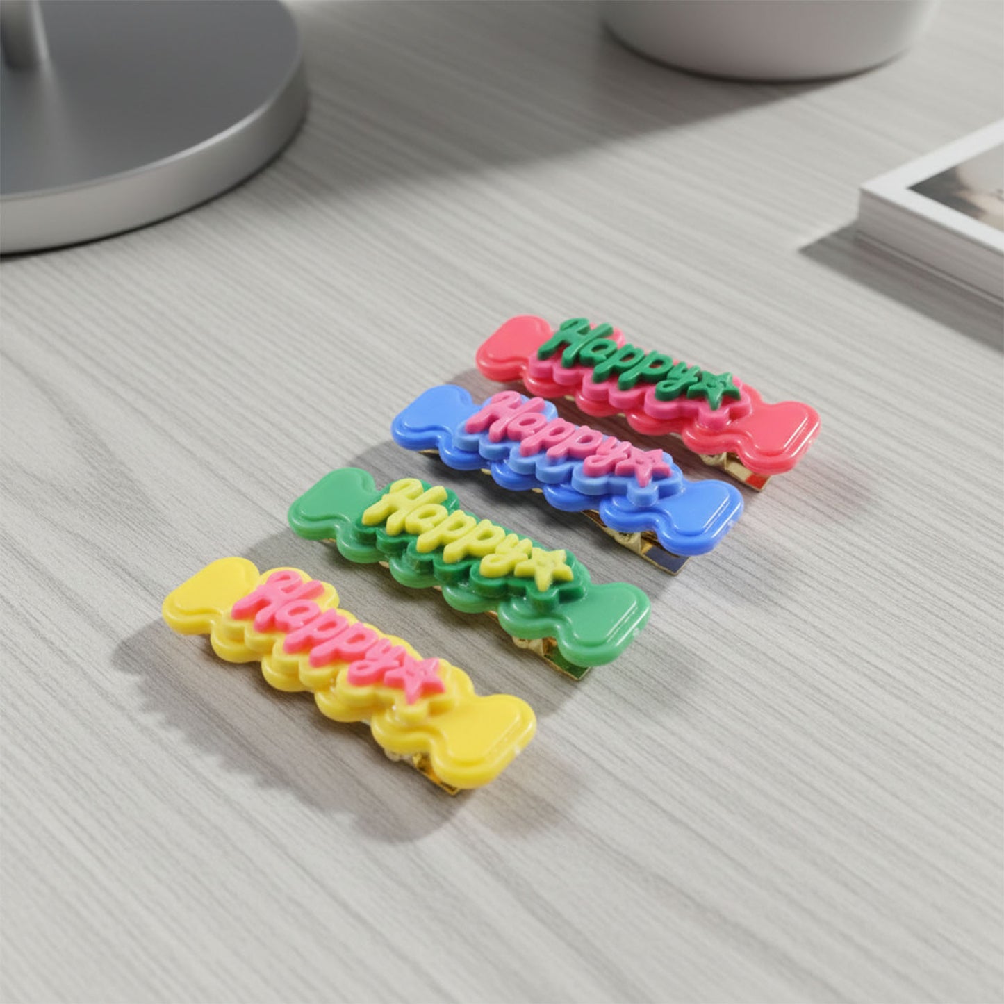 Cute Happy Bone-shaped Snap Hair Clips Set (4 Pc)