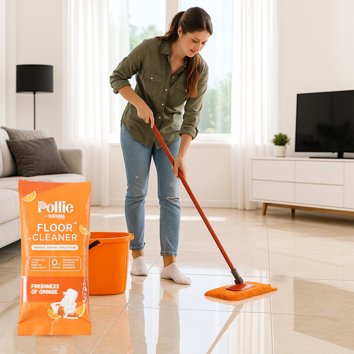 Pollic Kadam Concentrated Floor Cleaner Sachet  Orange Fresh Fragrance (50 Gm)