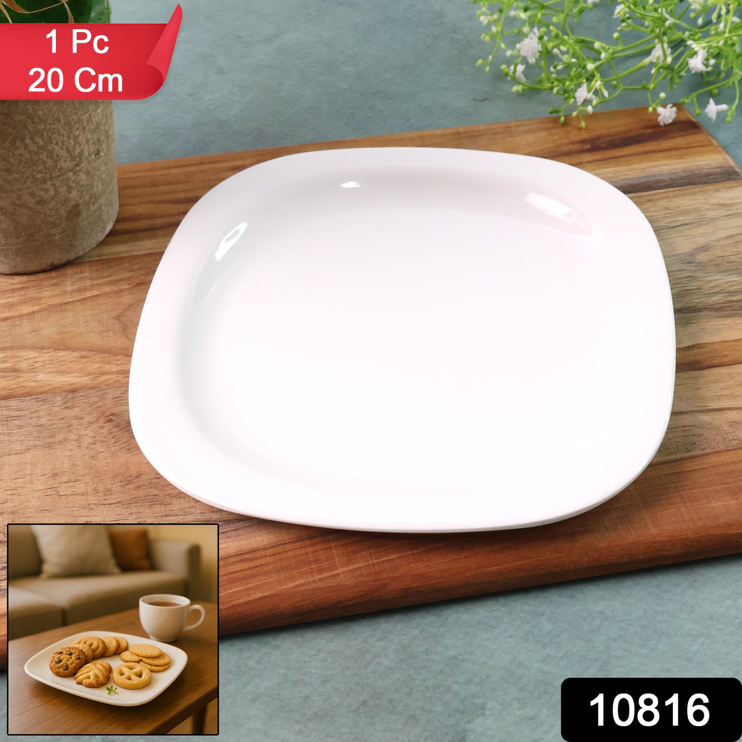 Plastic Square Dinner  Serving Plate  20 Cm (1 Pc)
