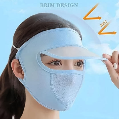 Womens Full Face Uv Protection Cap With Built-in Mask And Wide Brim Visor  Breathable (1 Pc)