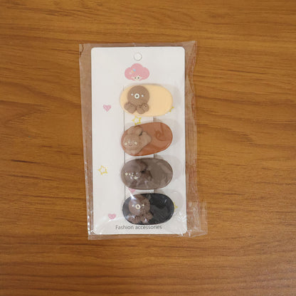 Cute Cartoon Bear Design Hair Clip Set (4 Pc)