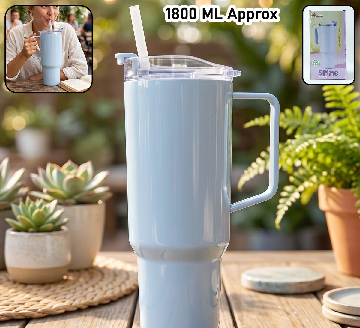 Large Capacity Travel Sipline Tumbler With Handle And Straw Lid (1800ml Approx)