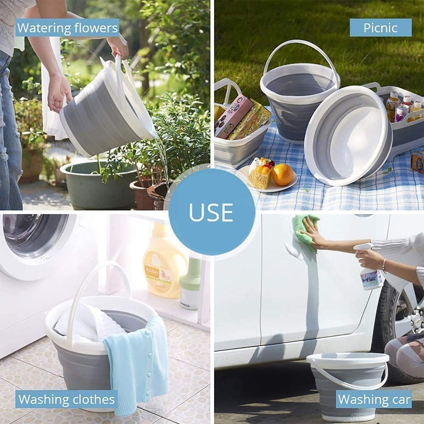 Collapsible Folding Bucket For Cleaning Car Wash Gardening  Travel (1 Pc  23x16 Cm)