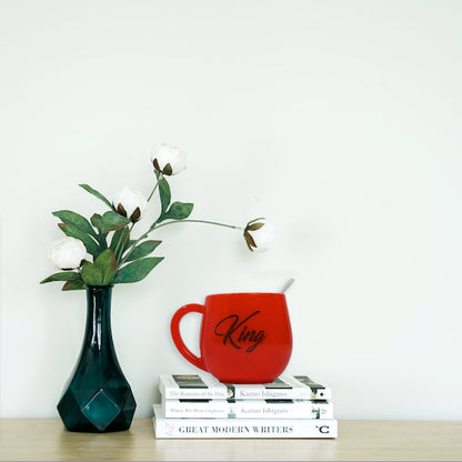 4764 King  Queen Printed Couple Matching Coffeetea Plastic Coffee Mug (300ml Set Of 2)