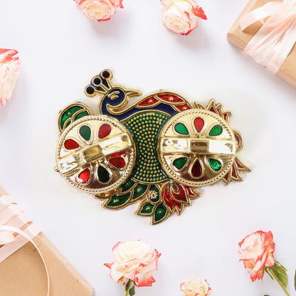 Peacock Design Metal Kumkum  Rolichawal Box - (1 Pc)