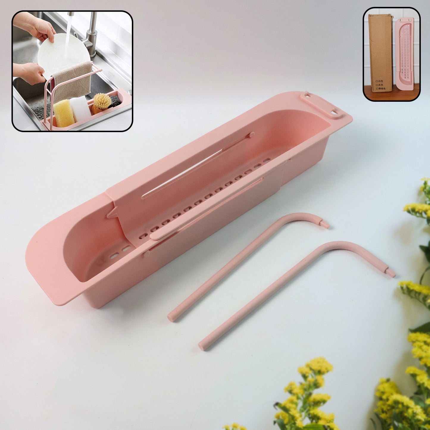 Over-sink Expandable Sink Caddy With Dual Towel Bar  Drip Tray