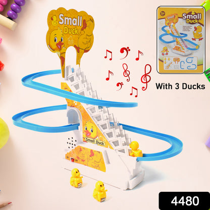 4480  Ducks Climb Stairs Toy Roller Coaster Electric Duck Chasing Race Track Set Fun Duck Stair Climbing Toy With Flashing Lights Music And 3 Ducks Small Ducks Climbing Toys
