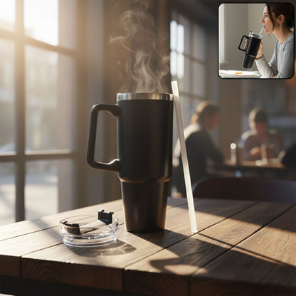 890 Ml Large Capacity Insulated Travel Mug Black Color (1 Pc)