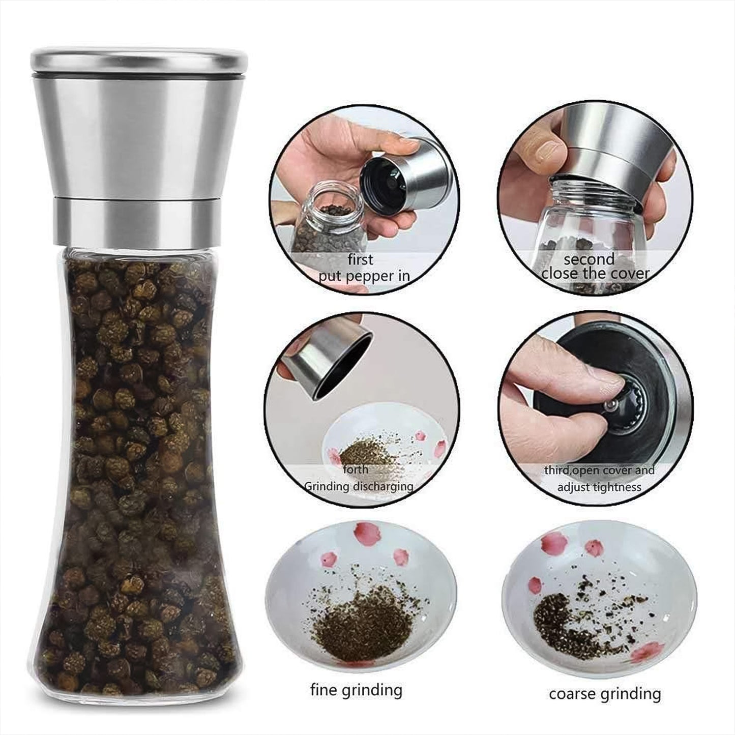 Premium Stainless Steel  Glass Manual Spice Grinder (1 Pc)