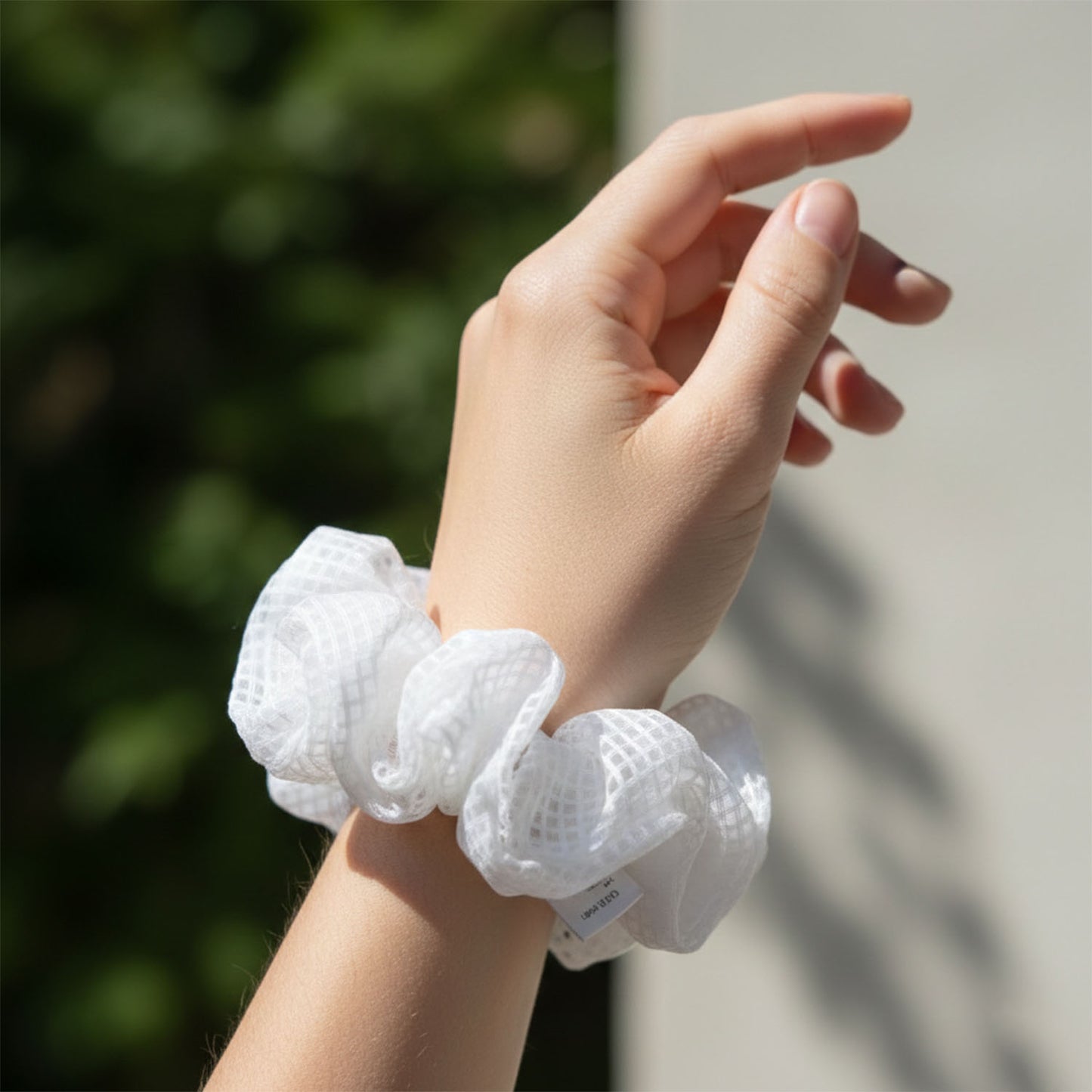Elegant White Mesh Fabric Hair Scrunchie (1 Pc)