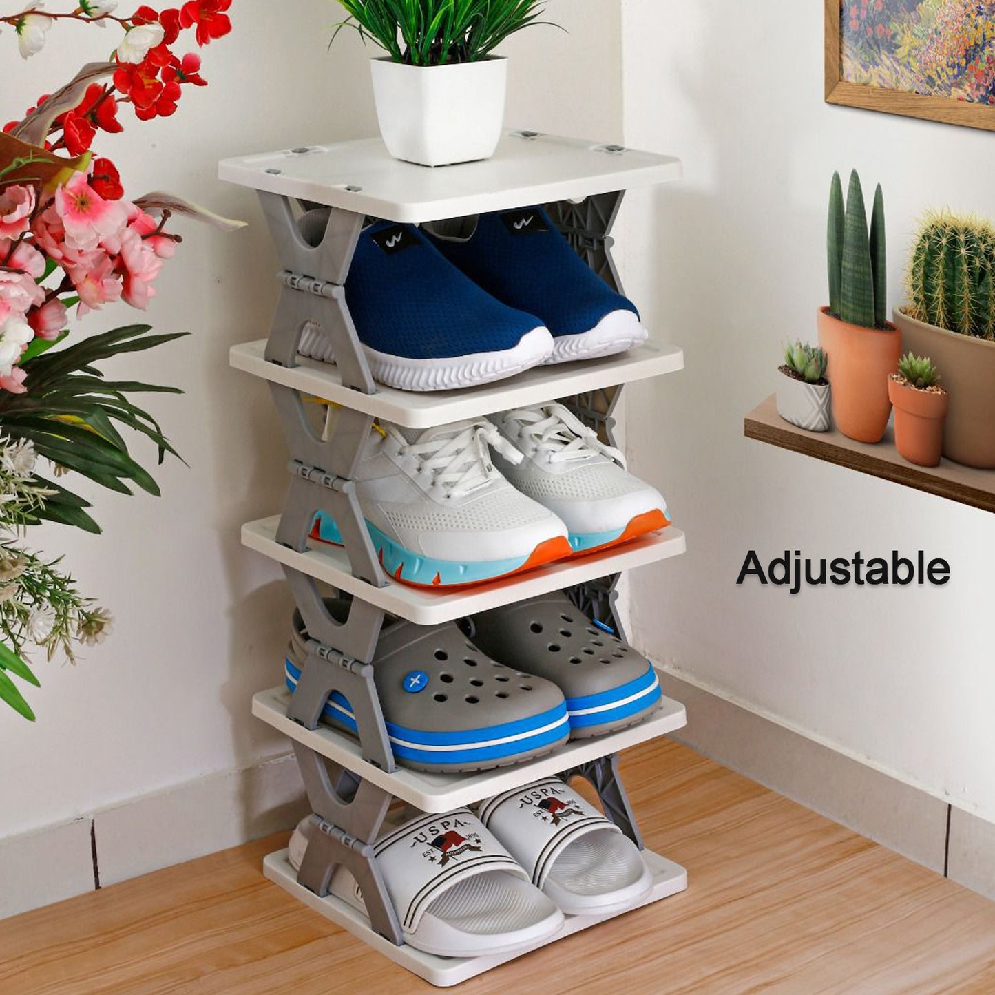 9098  Smart Shoe Rack With 8 Layer Shoes Stand Multifunctional Entryway Foldable  Collapsible Door Shoe Rack Free Standing Heavy Duty Plastic Shoe Shelf Storage Organizer Narrow Footwear Home