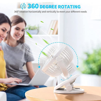 Portable Clip-on Fan Battery Operated With Light  Spray Small Yet Powerful Usb Table Fan 3-speed Quiet Rechargeable Mini Desk Fan 360 Rotation Personal Cooling Fan For Home Office Camping