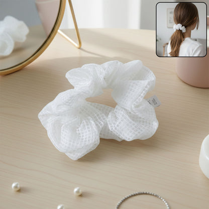 Elegant White Mesh Fabric Hair Scrunchie (1 Pc)