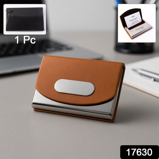 Leather  Stainless-steel Business Card Holder (1 Pc)