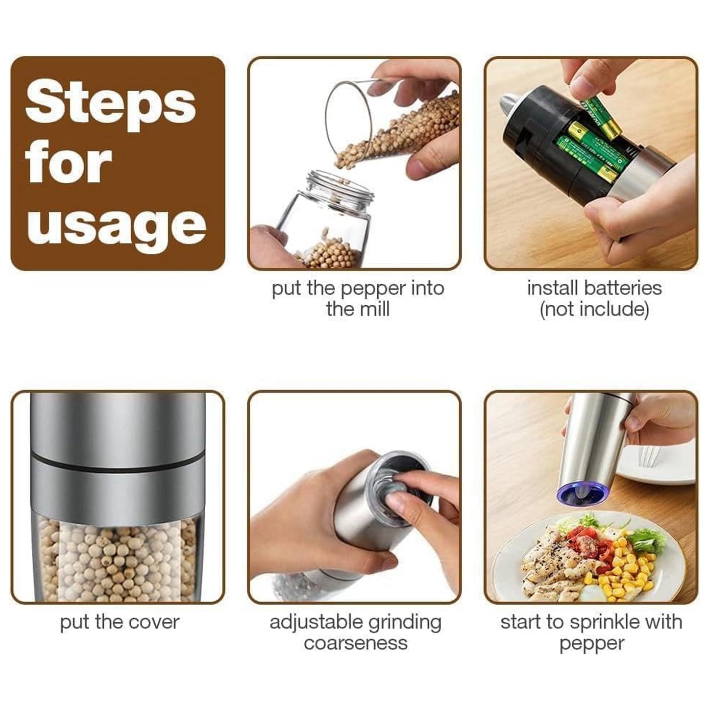 Automatic Gravity Electric Salt And Pepper Grinder Mill (1 Pc)
