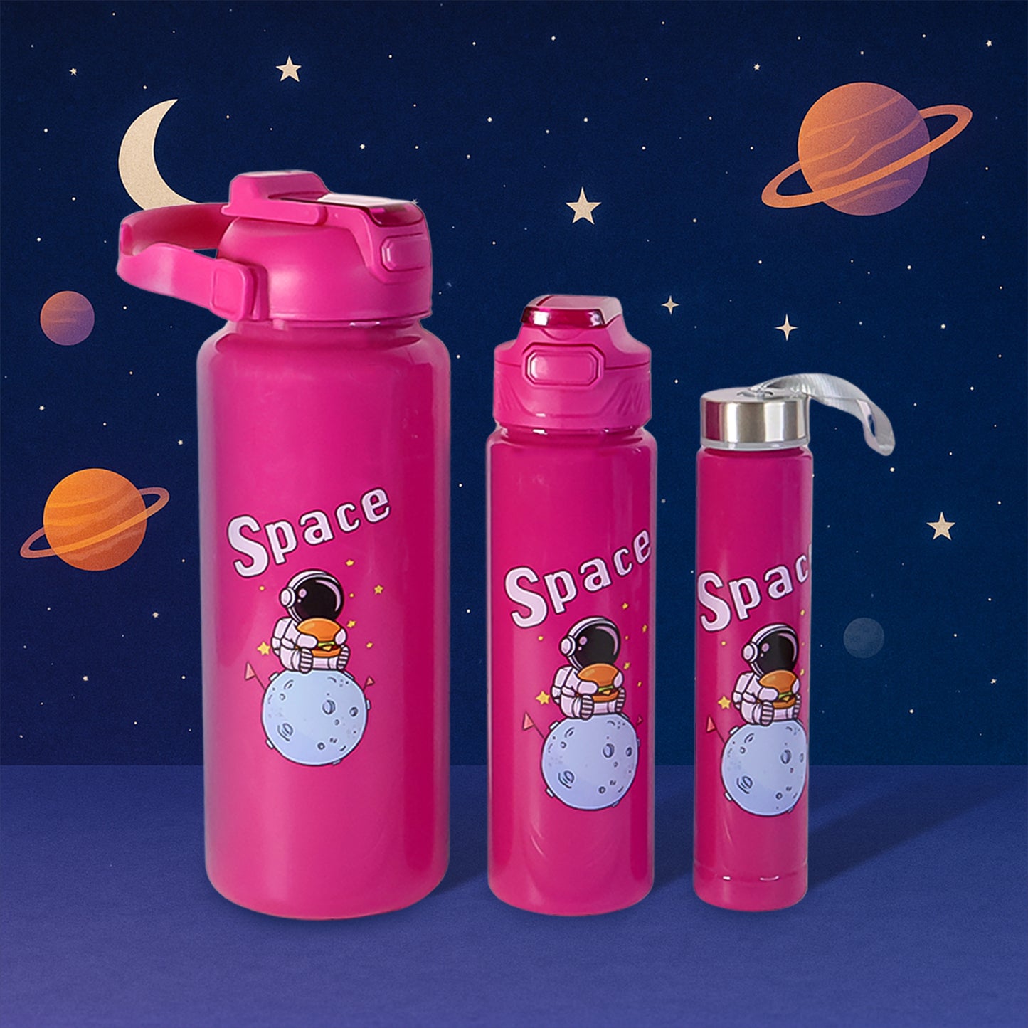 Space Theme Printed Water Bottles  2000ml 900ml  300ml Approx- (Set)
