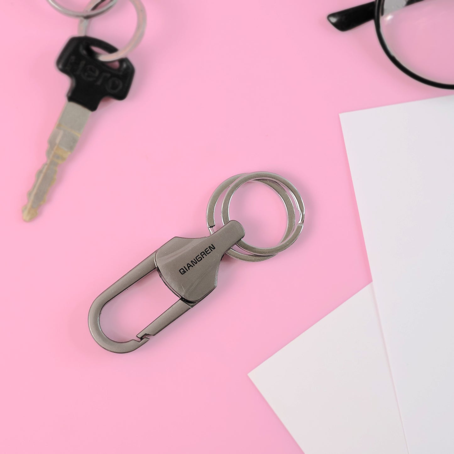 Premium Metal Keychain Carabiner Clip Hook With Dual Key Rings (1 Pc)