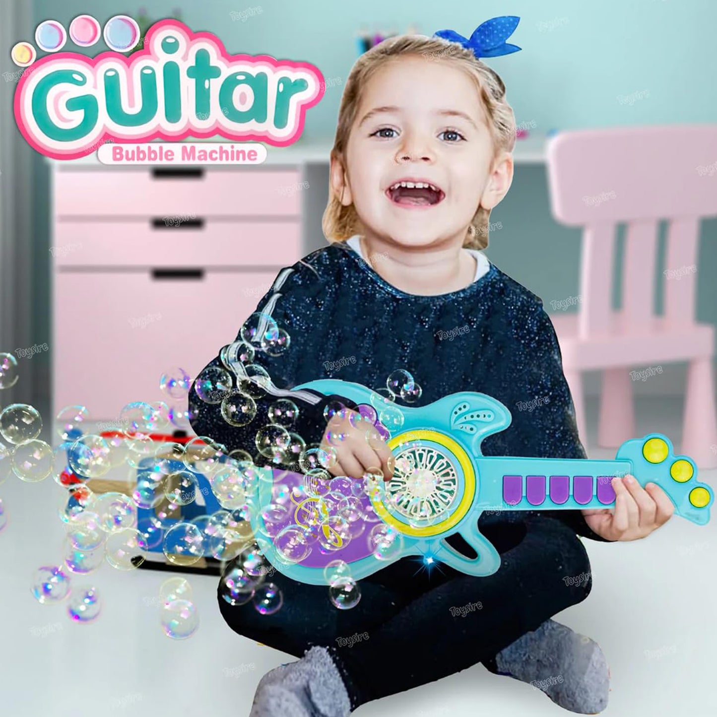 Electric Automatic Guitar-shaped Bubble Machine Set