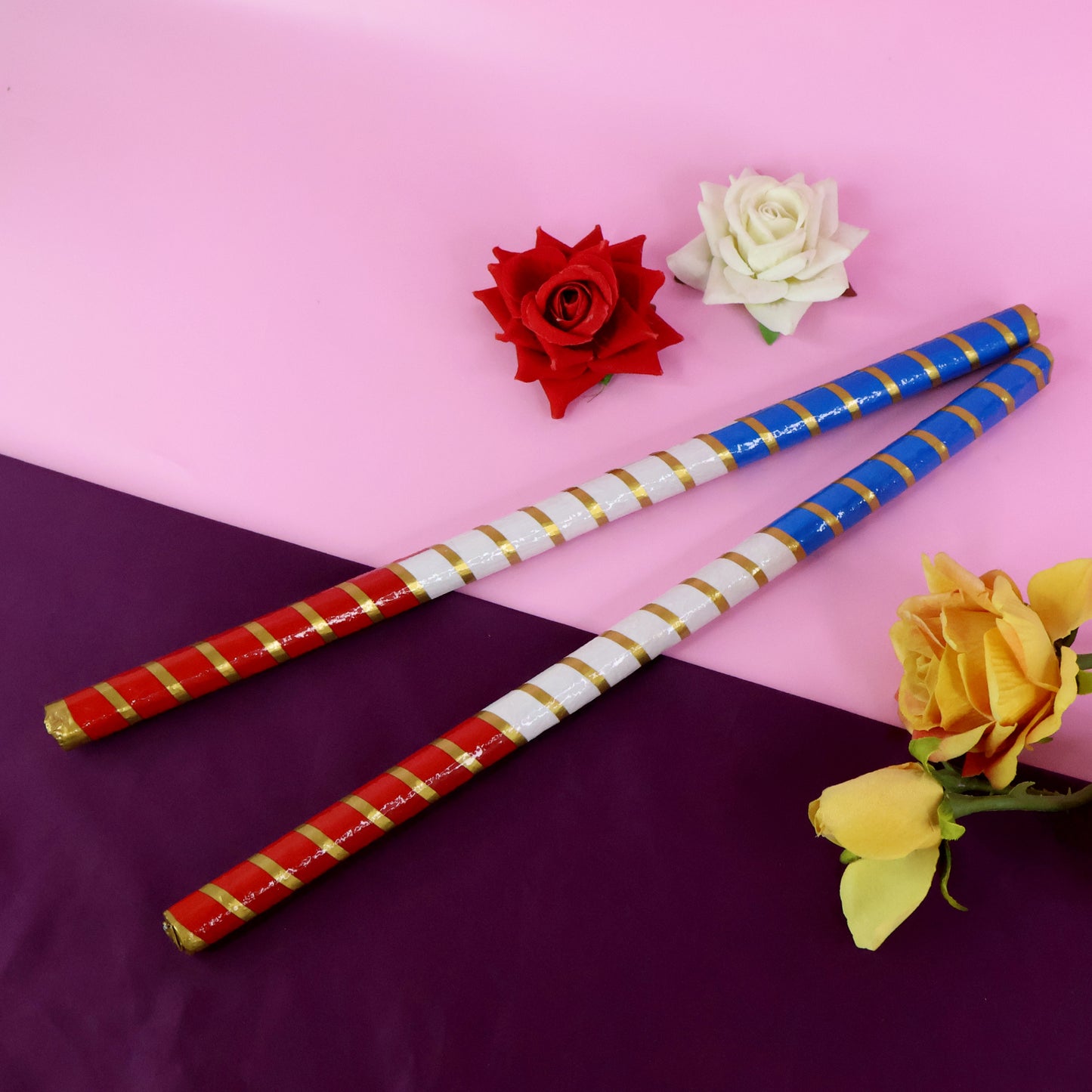 Traditional Decorative Dandiya Sticks Pair For Navratri Garba (2 Pc)
