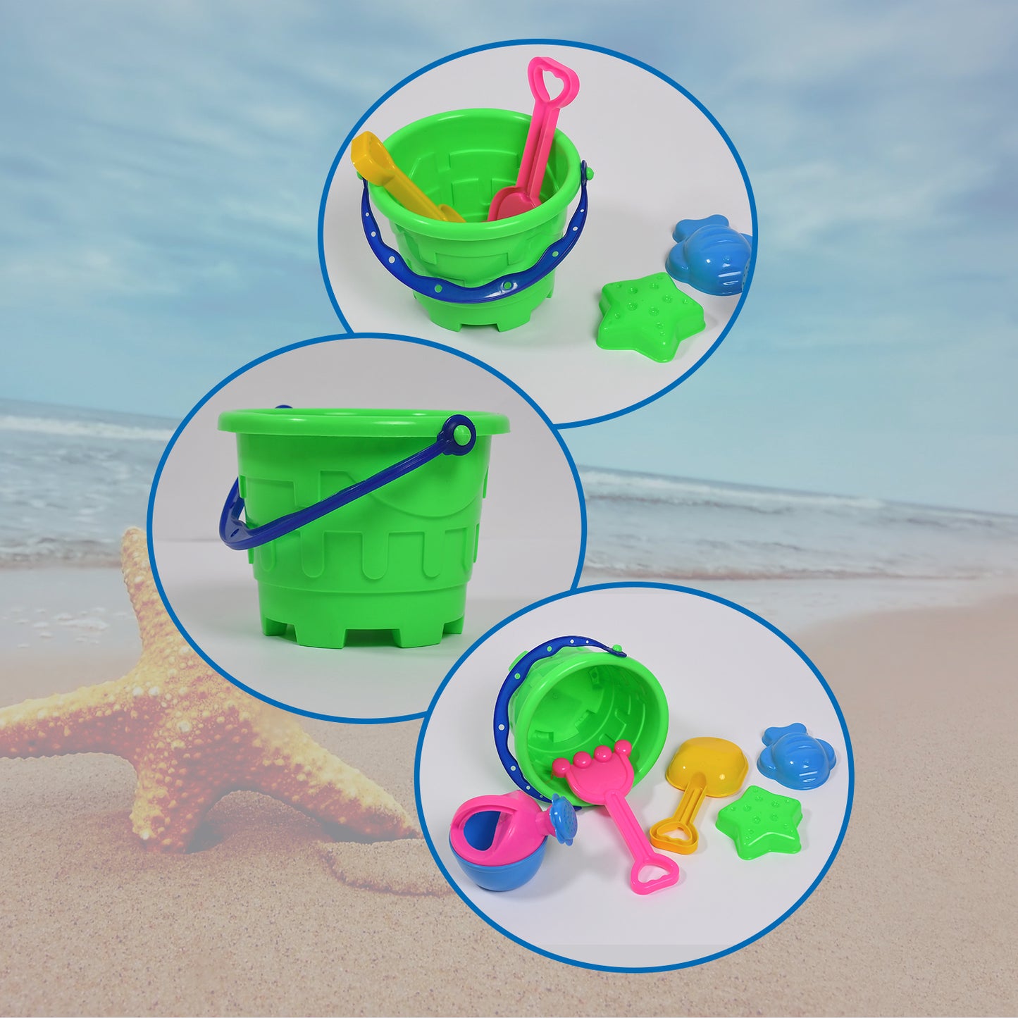 4486 Sand Game Castle Building Plastic Beach Toy Set For Kids Summer Fun Creative Activity Playset Gardening Tool With Accessories  Bucket-pack Of 6 Pcs