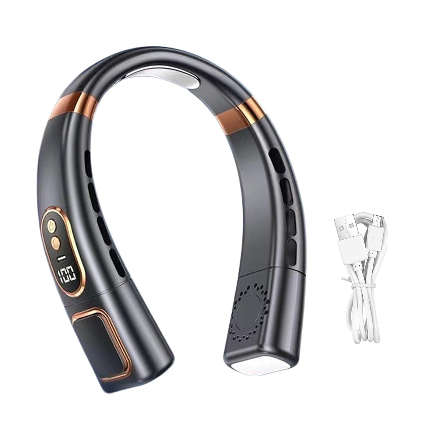 Premium Usb Rechargeable Fashion Neck Fan With Digital Display (1 Pc)