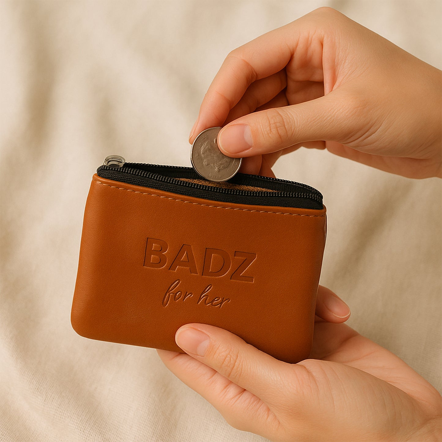 Compact Pu Leather Zipper Pouch Wallet For Women (1 Pc)