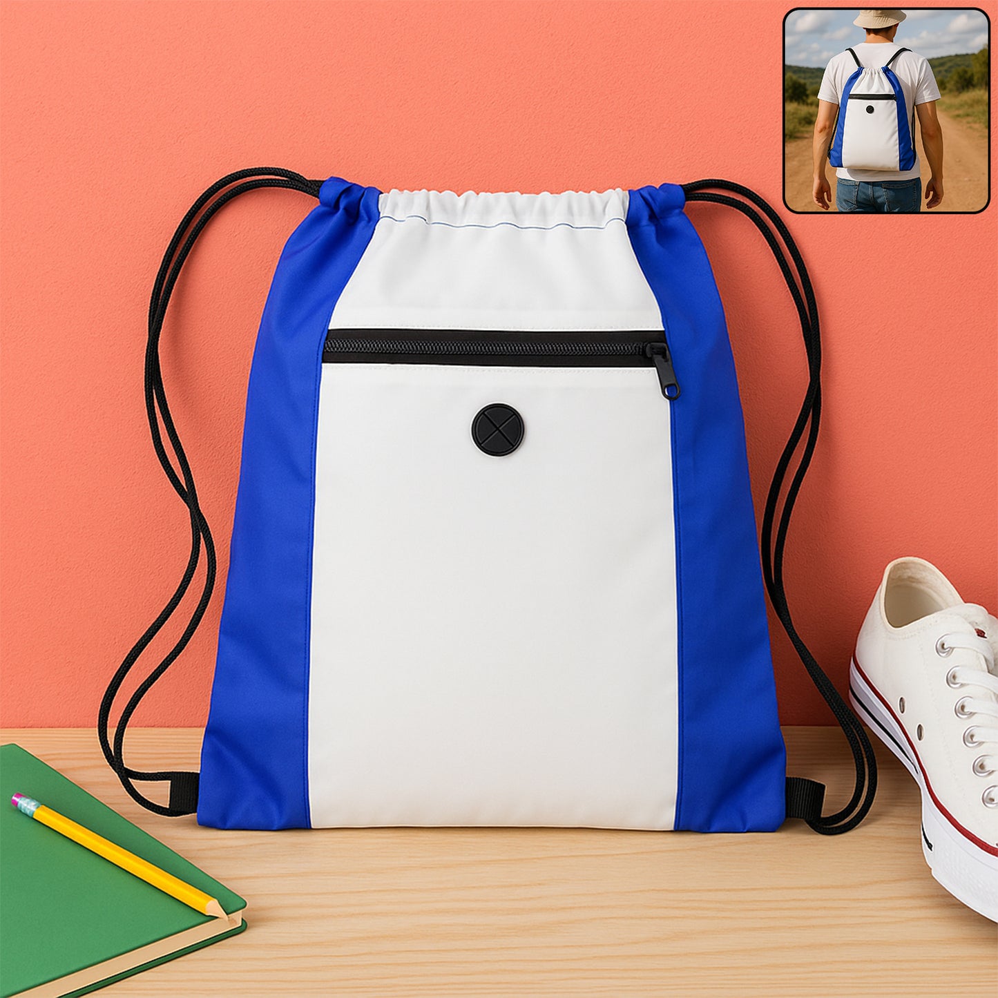 Drawstring Gym Bag With Zipper Pocket And Earphone Port (38x33 Cm  1 Pc)