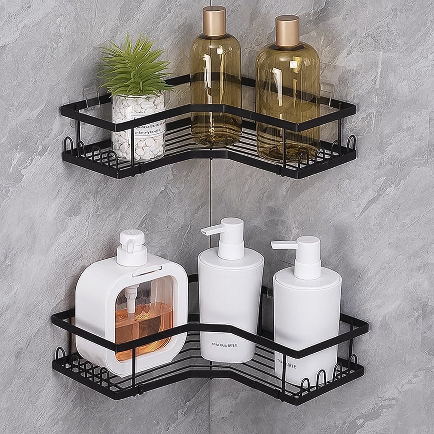 Iron Coating Self-adhesive Corner Shelf Organizer (2 Pc)