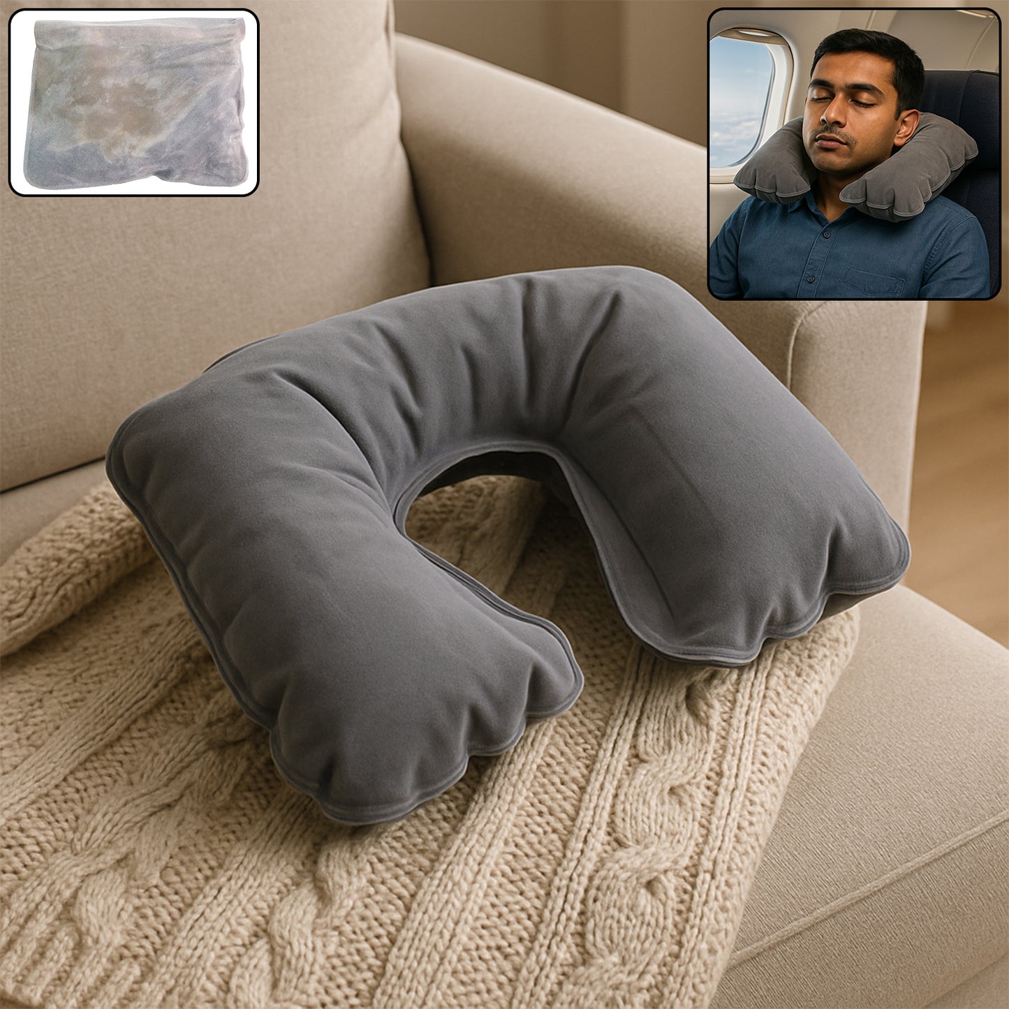 B Grade Inflatable U-shaped Neck Pillow (1 Pc)