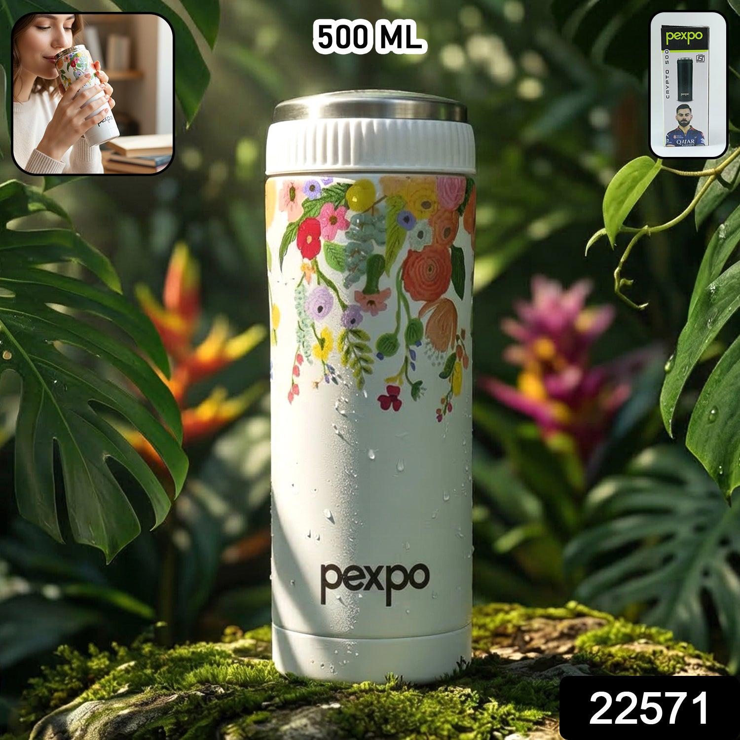 Pexpo Crypto Art Hot  Cold Vacuum Insulated Stainless Steel Water Bottle 500 Ml