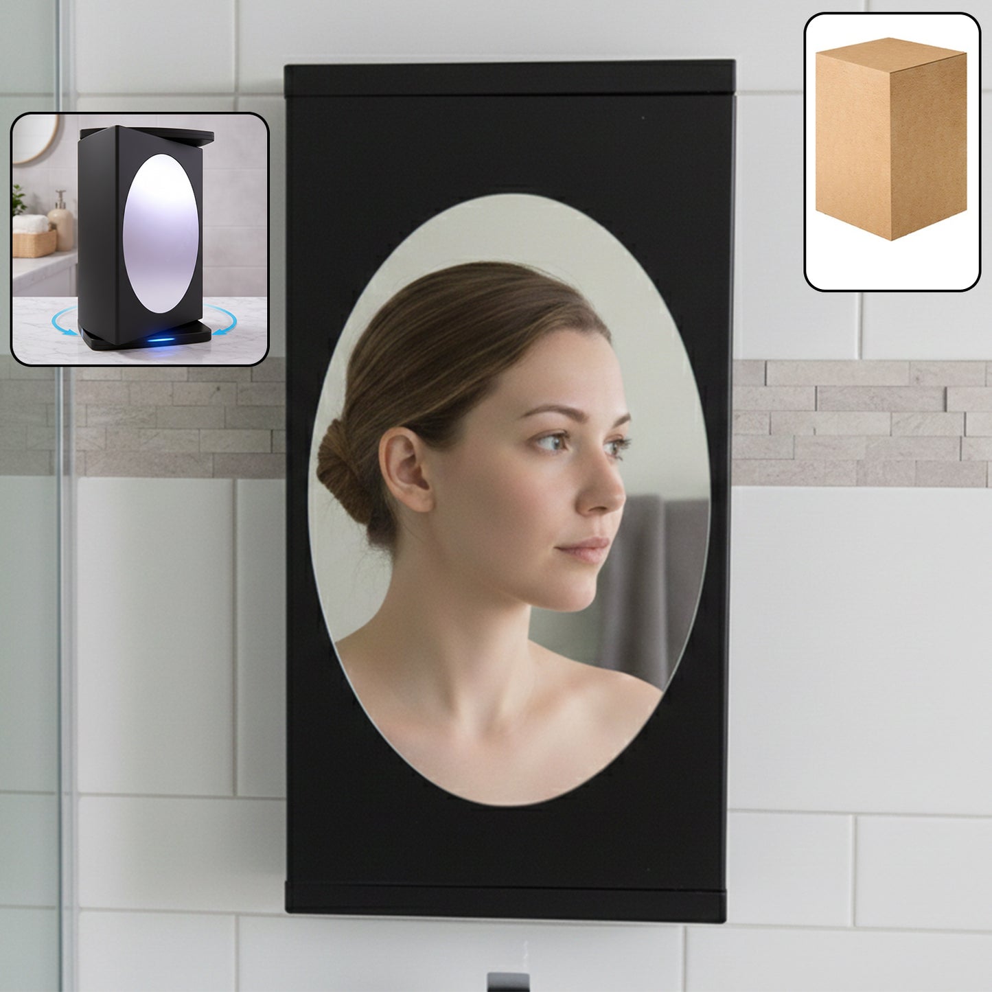 Wall Mounted Black Rotating Storage Cabinet Organizer (1 Pc 22x42 Cm)